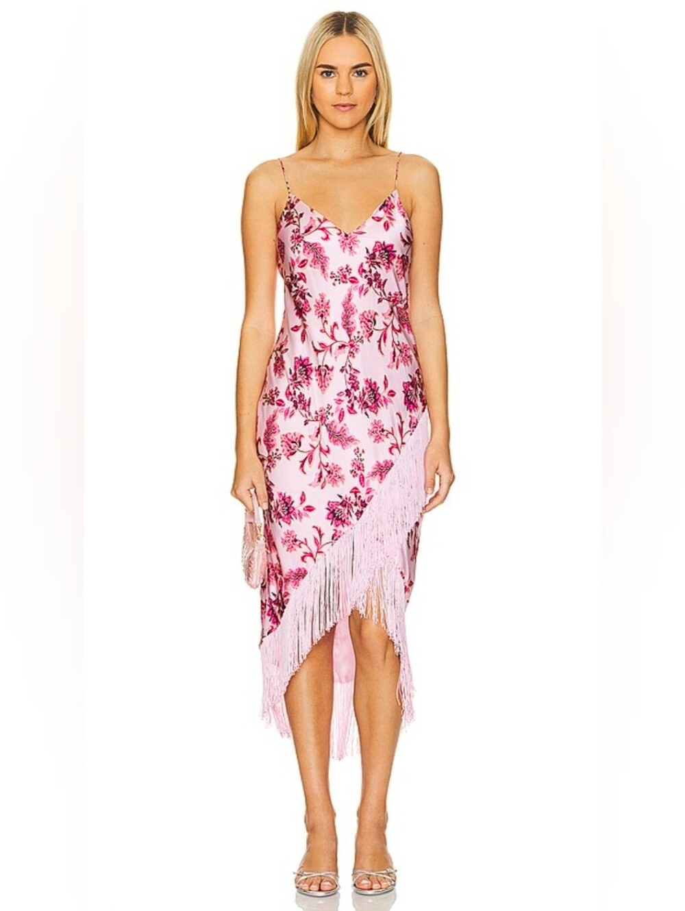 Revolve Cami NYC Pink Floral Fringe Slip Dress Size S